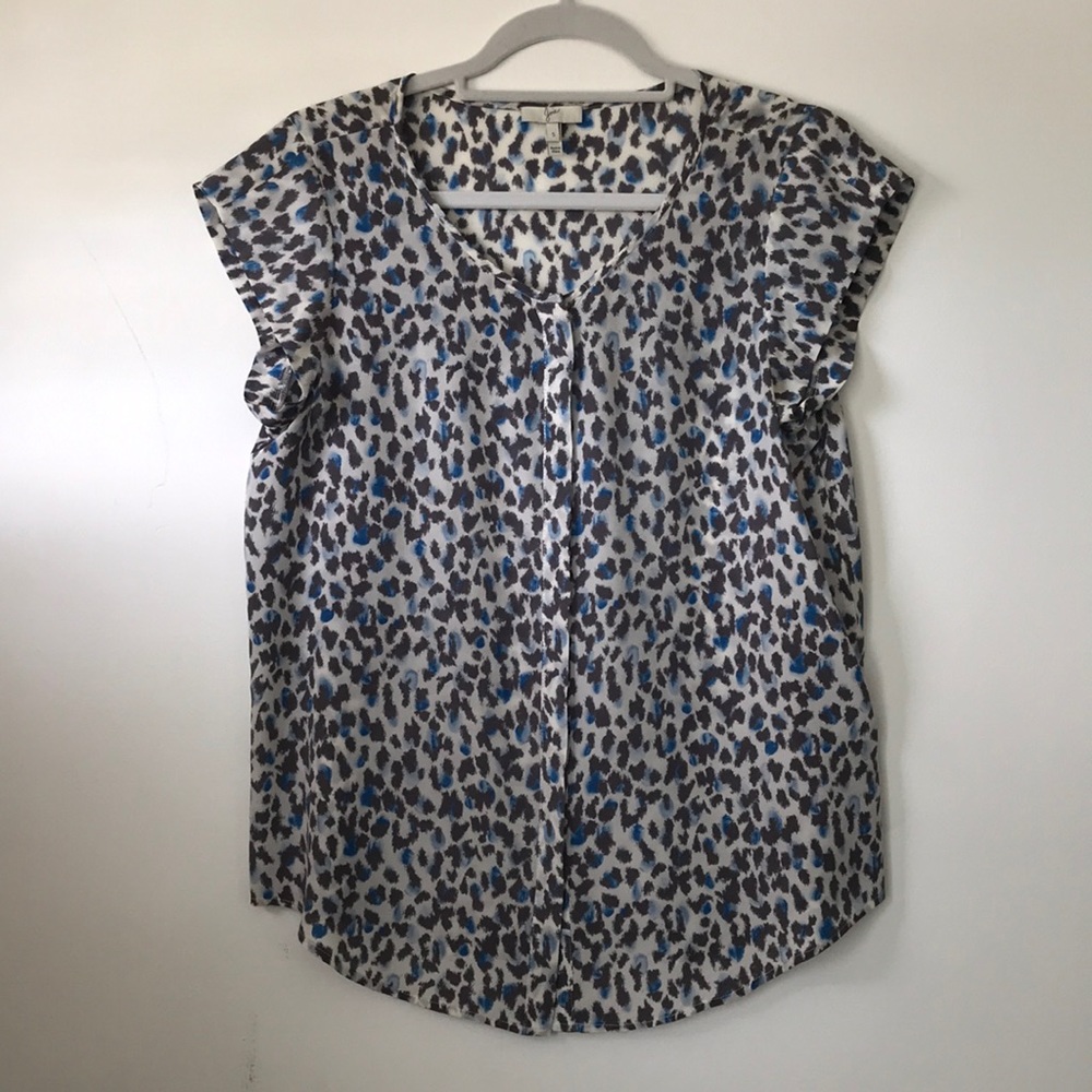 Joie Silk Blue and Grey Cheetah Blouse